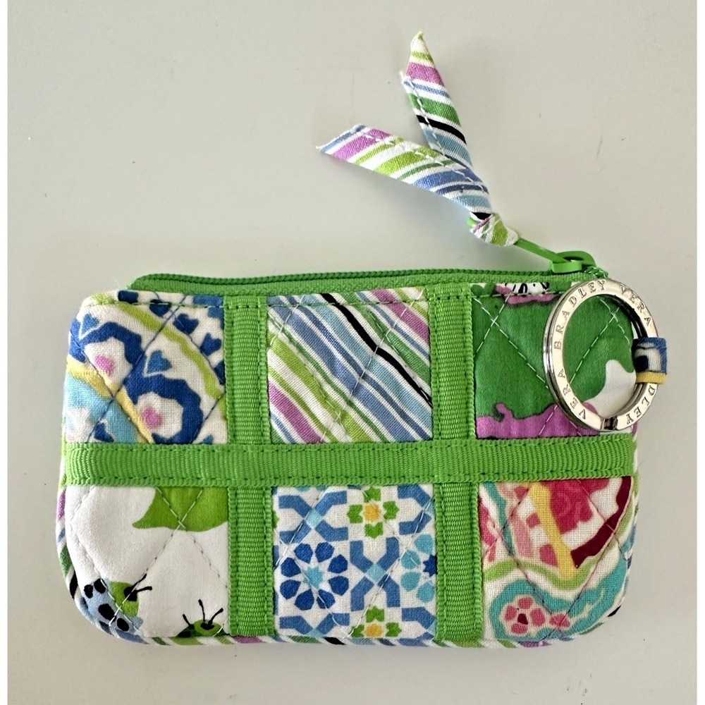 Vera Bradley Coin Purse Patchwork Key Ring Zipper Green Multi Color